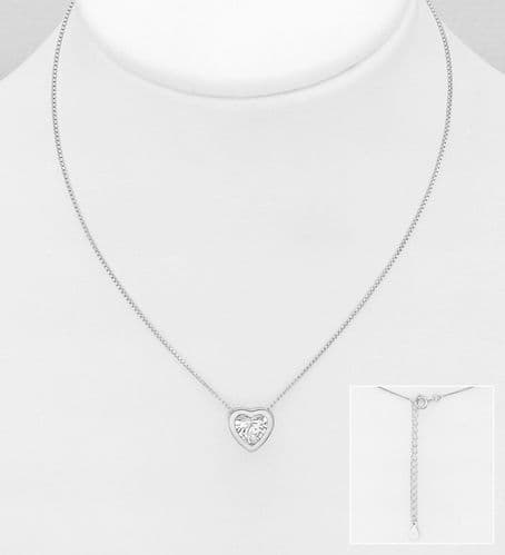 25 Sterling Silver Necklace Featuring Heart Decorated with CZ Simulated Diamond